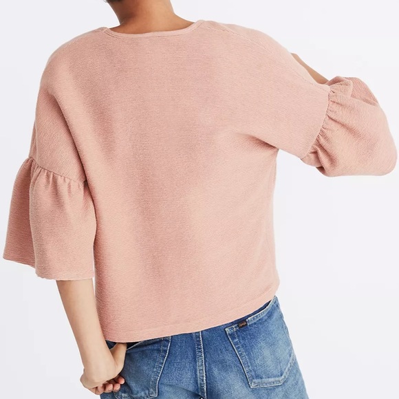 Madewell S Texture & Thread Pink Ruffled Sleeves Open Boatneck Blouse Top - Picture 5 of 5